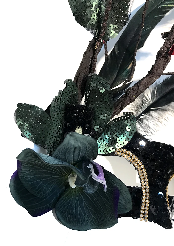 블랙 스팽글 레이스 깃털 마스크 소녀 할로윈 크리스마스 파티 공 꽃 가지 액세서리 여성 우아한 공주 마스크