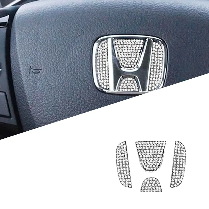 Auto Interior Carbon Fiber/Crystal Diamond Decoration Car Steering Wheel Sticker For Civic CR-V Accord Odyssey Jazz Accessories