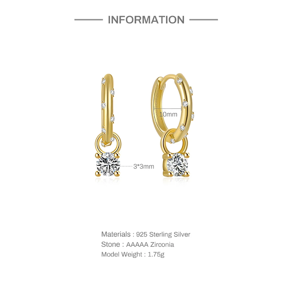 925 Sterling Silver Drop Earrings Colorful Bling Round Zircon Pendant Earring For Woman Pendientes Plata 925 Jewelry