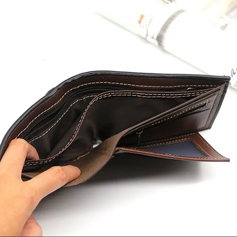 กระเป๋าสตางค์ผู้ชายวินเทจกระเป๋าเก็บบัตรกระเป๋าเงินผู้ชายขนาดเล็กกระเป๋าใส่เหรียญหลายช่องความจุมากหนัง PU กระเป๋าสตางค์ใบสั้น