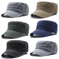 Unisex Vintage Flat Top Hat Classic Washed Caps Adjustable Fitted Thicker Denim Army Hats Autumn Winter Sun Hat Military Caps