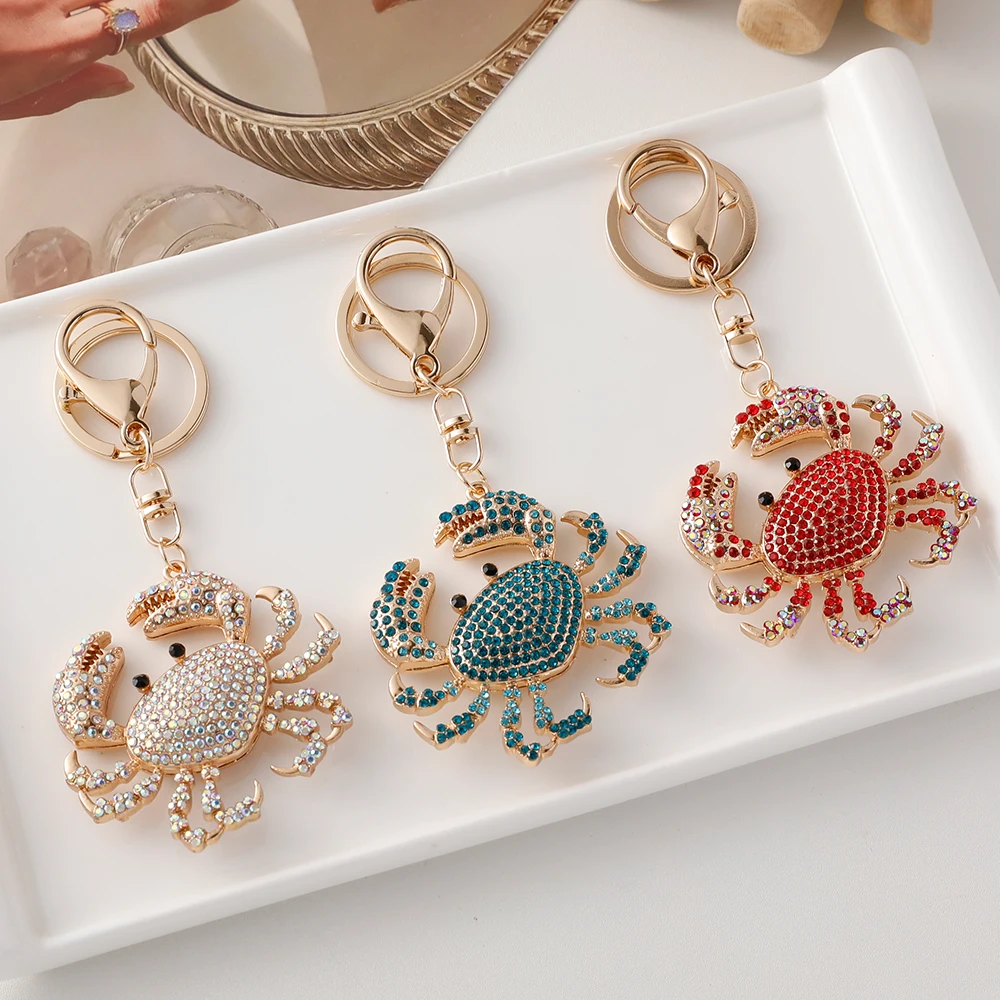 Sparkling Crystal Crab Keychain Hawaii Beach Vacation Souvenir Gift Key Ring