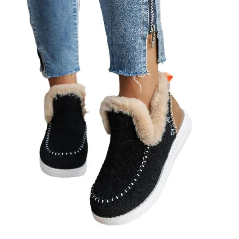 2024 Hot Sale Women Shoes Sleeve Women\'s Boots Winter Round Toe Plush Fleece For Warmth Short Barrel Flat Large Size Snow Boots