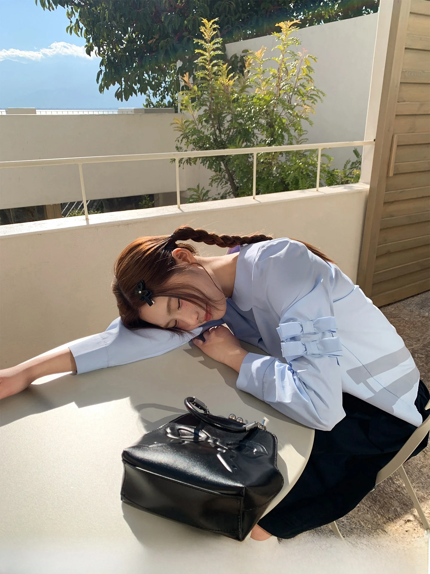 

Decorative Knot irt Doll Collar Sea Salt Lychee Design Sweet Sle Women's Loose Fit Long Sve irt