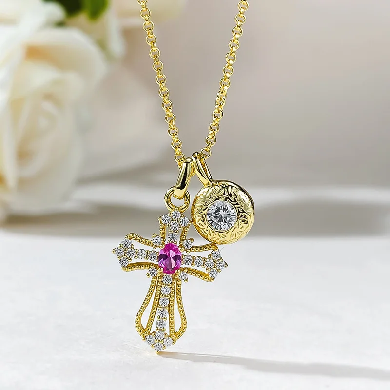 

New S925 Silver Daily Pink Pendant Fashion Versatile Commuter Style Stretchable Necklace Live Broadcast Style