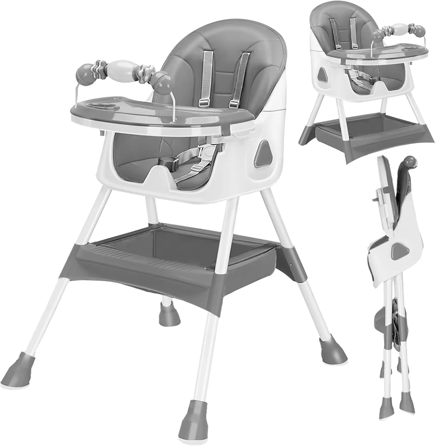 UBRAVOO Foldable Baby High Chair 6 Months Plus, with Large Antislip Pad & ToyRack, Easy to Clean Feeding , E500