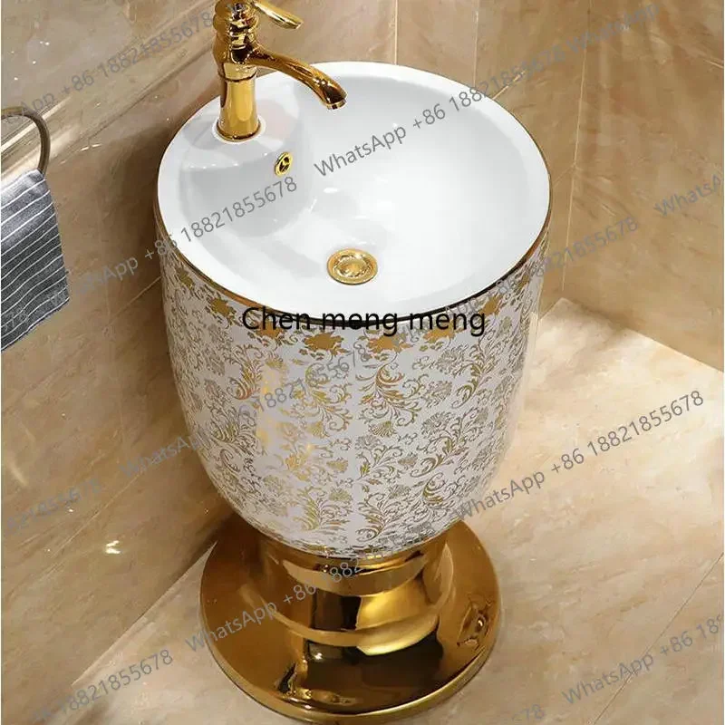 NQ52 Great discounts Bathroom Sink With Stand Pedestal Wash Basin Gold Cup Basin Round Pedestal Sink Ceramic