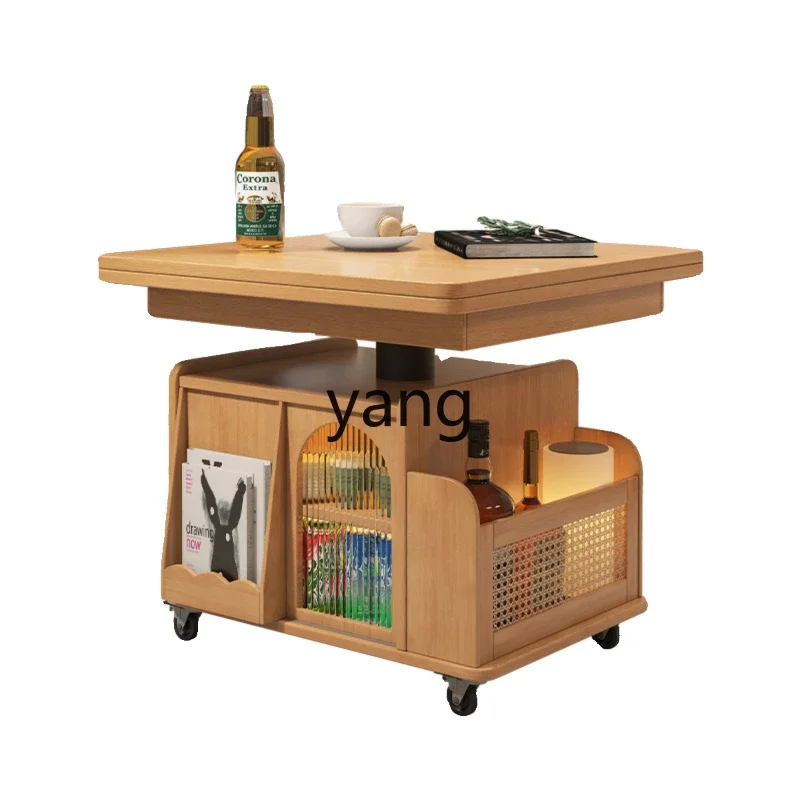 Lmm solid wood mobile folding lifting coffee table dining table dual-purpose tea table