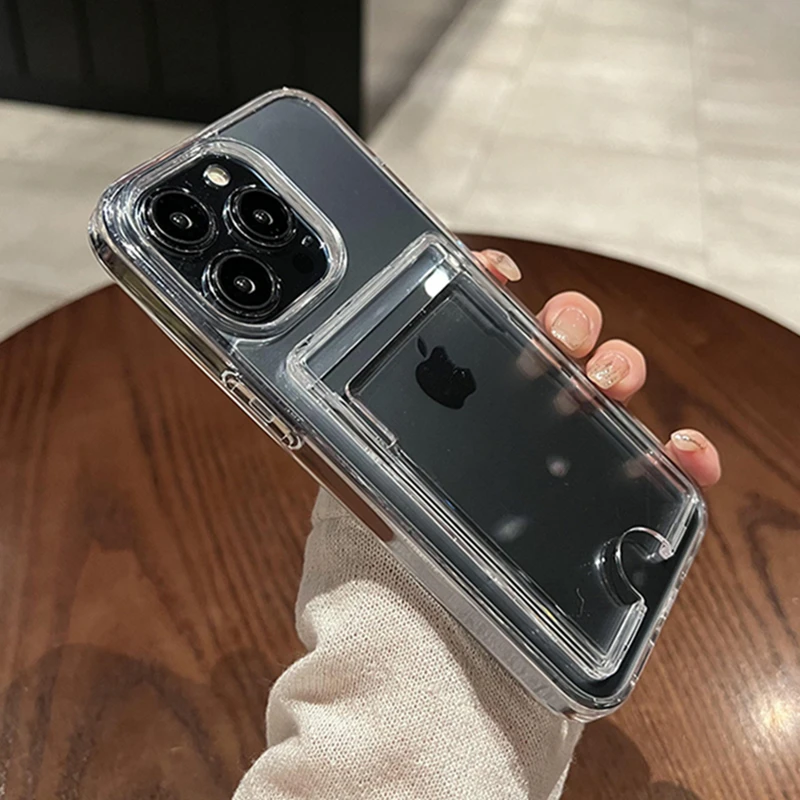 حافظة لهاتف آيفون 16 15 برو 13 11 12 14 برو ماكس بلس XR غطاء محفظة أكريليك شفاف مقاوم للصدمات