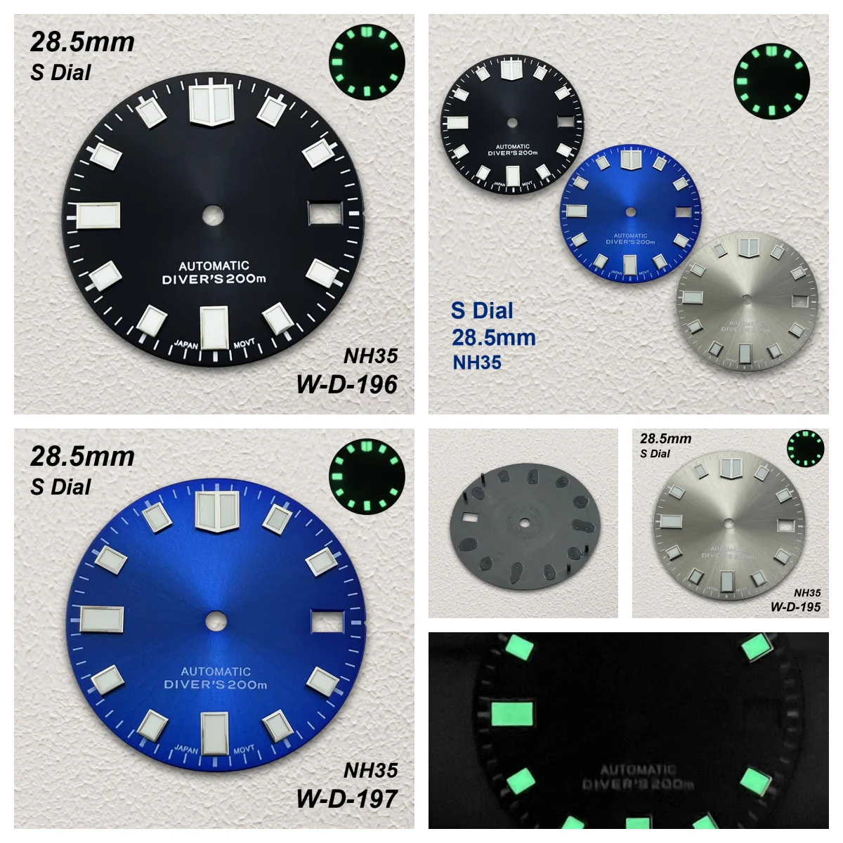 

28.5mm S Logo Sunray Dial Fit NH35/NH36/4R/7S Movement Green Luminous Diving High-Quality Watch Modification Accessories