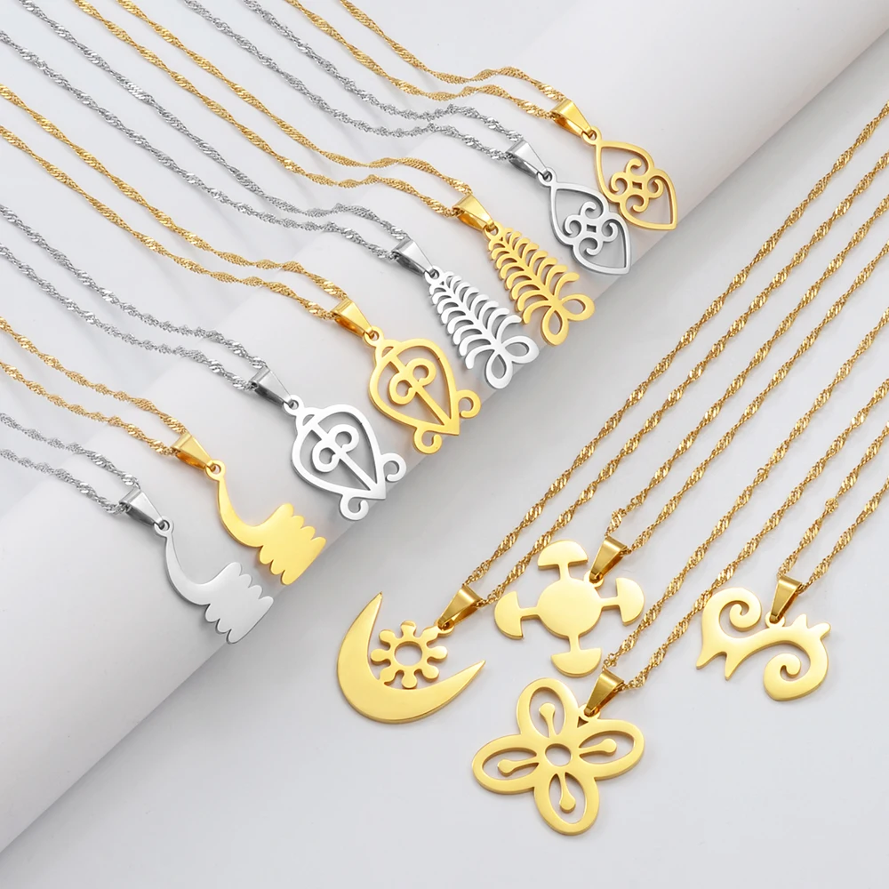 Anniyo African Symbol Pendant Necklaces Gold Color/Silver Color Ghanaian Ethnic Jewelry Traditional Accessories #125321