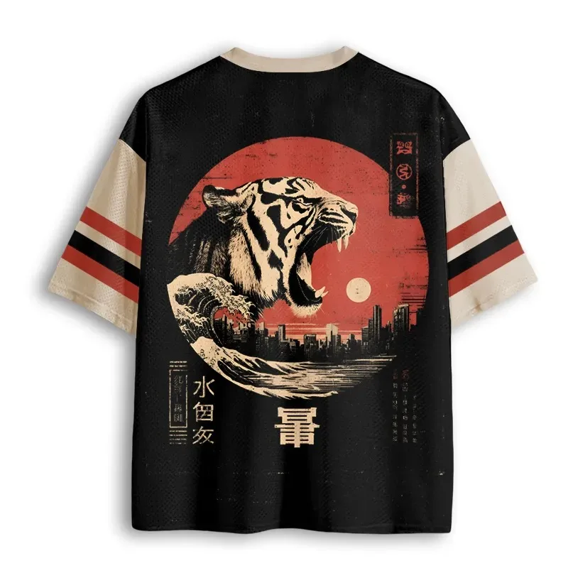 Summer Hot Selling Retro Fun Tiger Print V-neck Y2K Fashion Jersey for Adults and Children Plus Size Casual Sports T-shirt