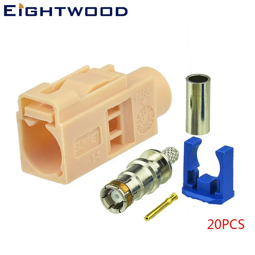 

Eightwood 20PCS Fakra Code I Jack RF Connector Beige/1001 Crimp for RG-174,188,188A, 316,LMR-100,M17/119-RG174 Cable Bluetooth