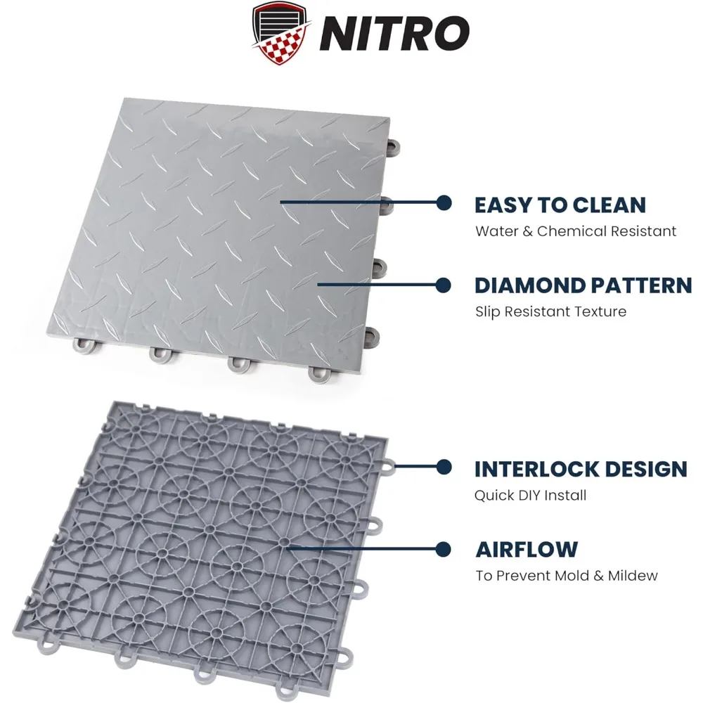 Antislip in elkaar grijpende plastic tegels voor garagevloeren, 12x12 klikmatten, ideaal voor garageorganisatie en veiligheid