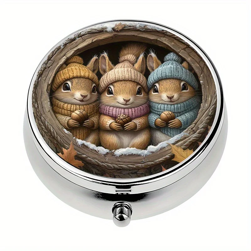 Single pack, wallet-style pill box, with 3 compartments for storing three Squirrels portable pill and vitamin containers, compact daily pill box, travel-friendly unique gift