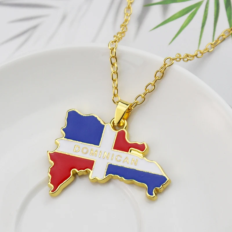 New Dominican Map Flag Pendant Necklace Stainless Steel Men Women Gold Color Hollowed out Dominicana Maps Jewelry Gift