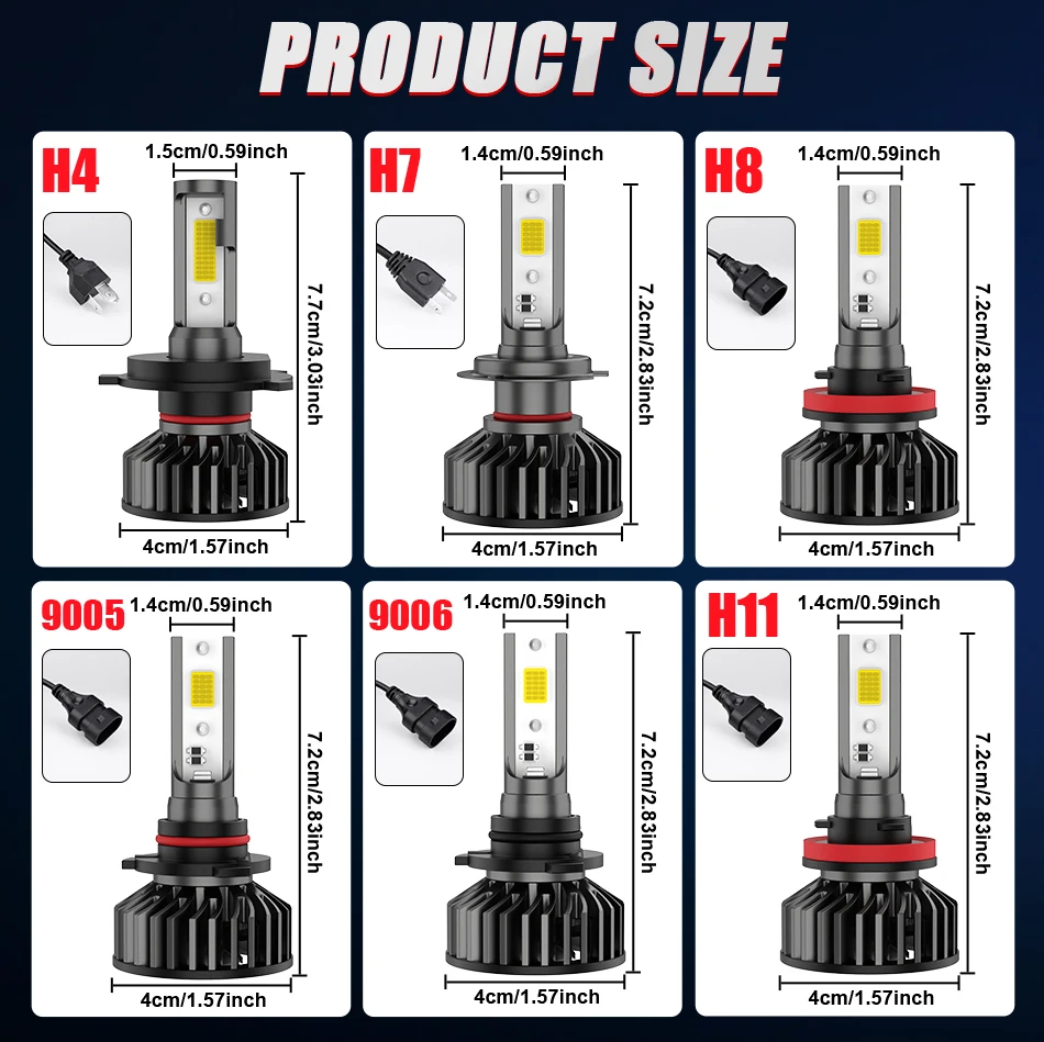 2Pcs LED Car Headlight H4 H7 LED H11 H8 H9 blue 6000K Auto fog Light 9005 HB3 9006 HB412V LED Bulb 4300K 5000K Standard White view 6