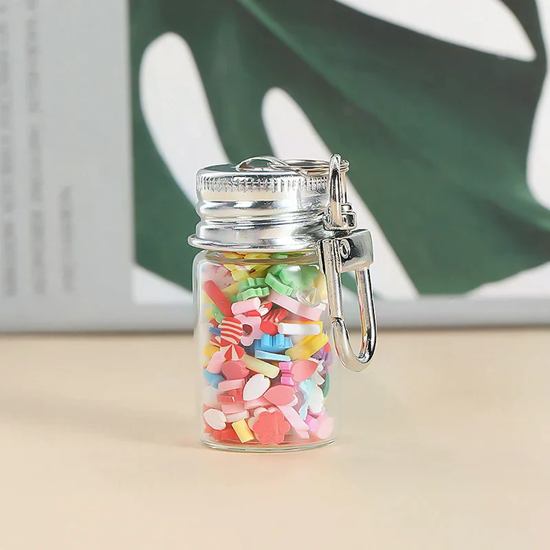 Frascos de Vidro Transparente de 7/10ml com Chaveiro em Formato de Coração, Potes Vazios com Tampa de Alumínio para Dispensador de Cosméticos Líquidos e Decoração