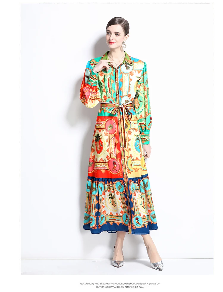 ZAROY Świąteczna Szyfonowa Luźna Sukienka Luksusowa Projektantka Maxi Sukienki Damskie Długi Rękaw Kołnierz Jednorzędowa Boho Plażowa Impreza Vestidos