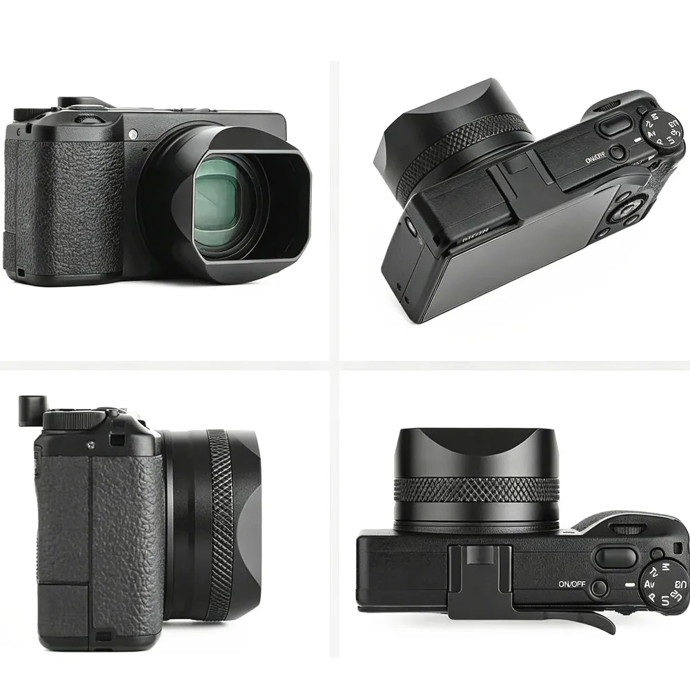 GR3x GR4 Black Metal Lens Cap + Square Lens Hood Cover Protector for Ricoh GR IV GR 4 GR IIIx Camera Accessories Anti-Glare