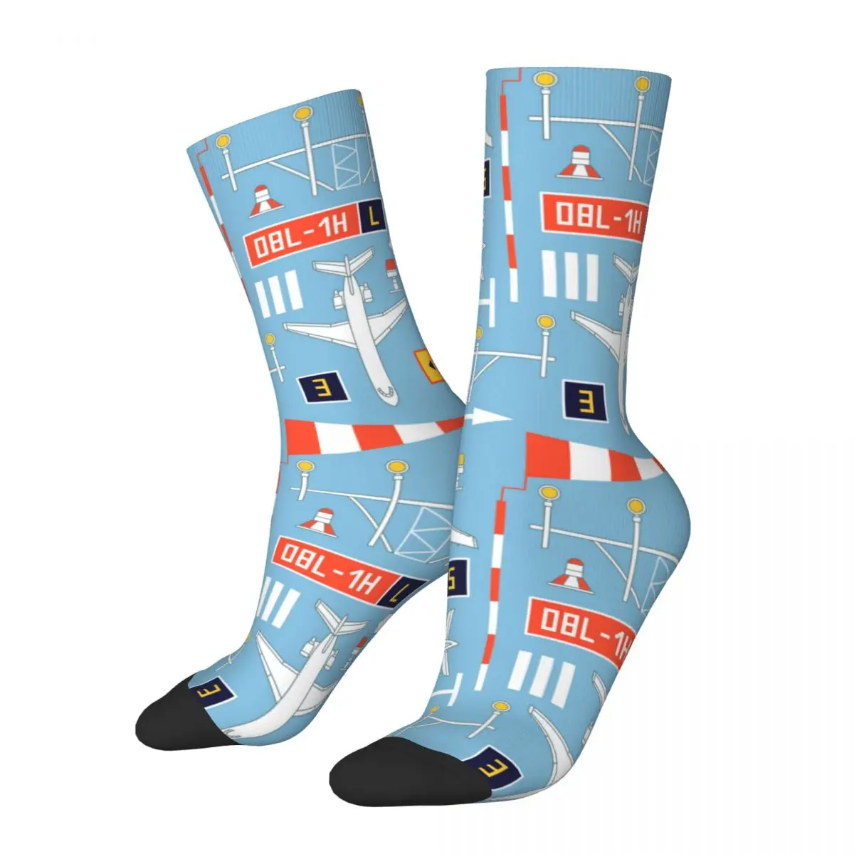 Funny Crazy Sock for Men Passenger Airplanes Hip Hop Vintage Airplane Pattern Happy Pattern Printed Boys Crew Sock Novelty Gift