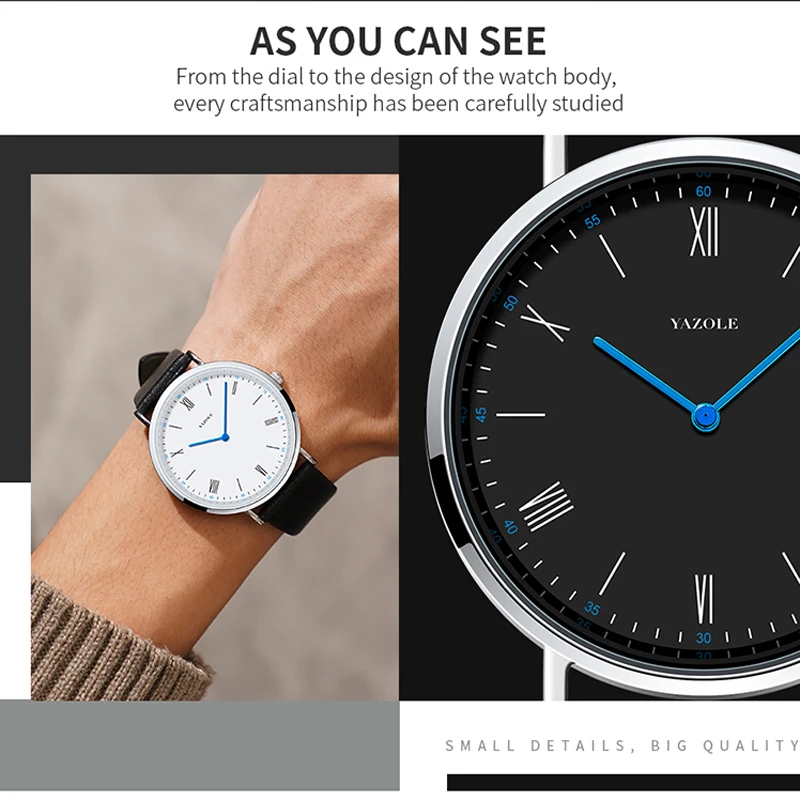 新しいメンズ腕時計シンプルなレザークォーツ腕時計男性のためのミニマリストのファッション超薄型腕時計オリジナルブランドの腕時計 YAZOLE
