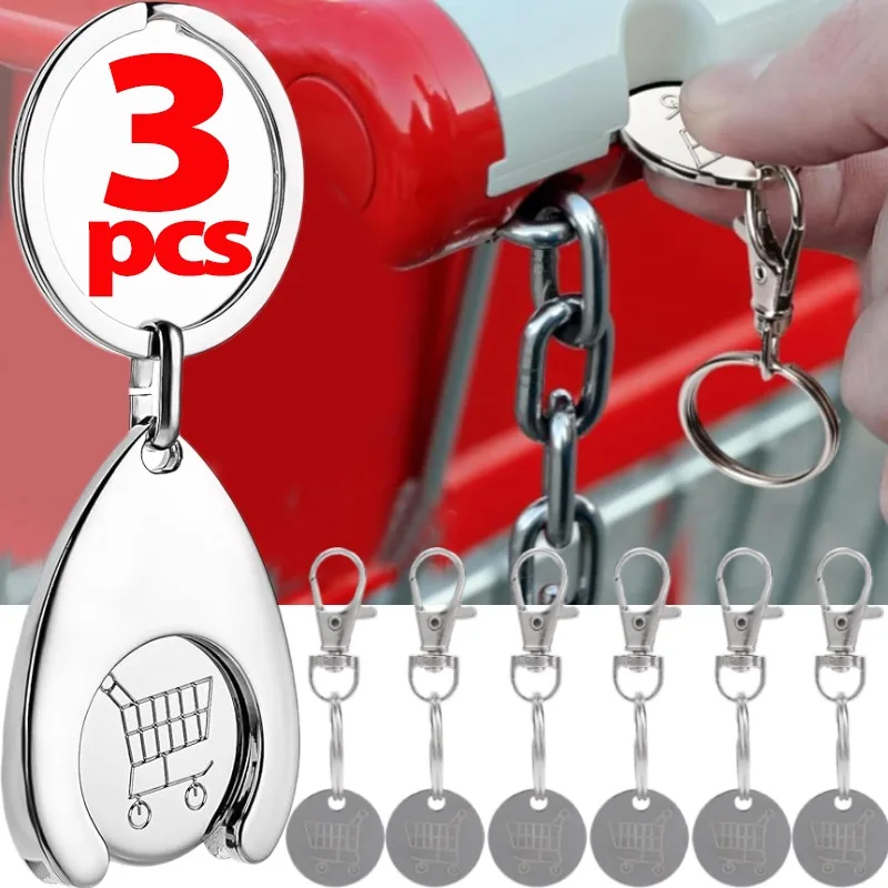 Shopping Trolley Tokens Key Ring Mini Metal Supermarket Cart Remover Coin Label Keychain for Unisex Grocery Accessories Gifts