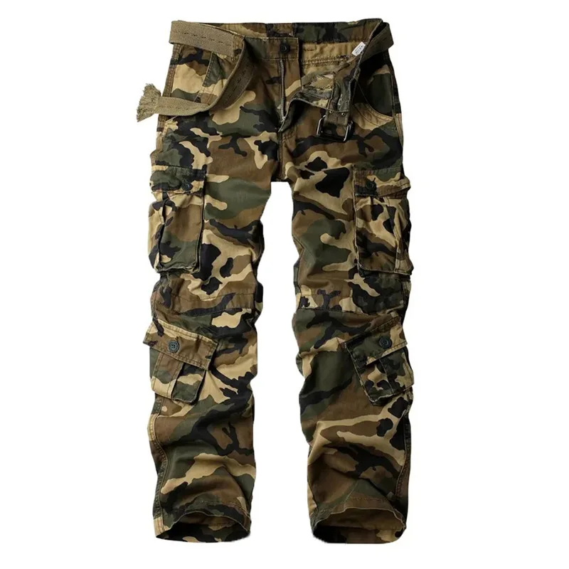 2026 New Men's Tactical Camouflage Overalls High-Quality Cotton Multi-Pocket Trousers Sports Training Casual Work Pants
