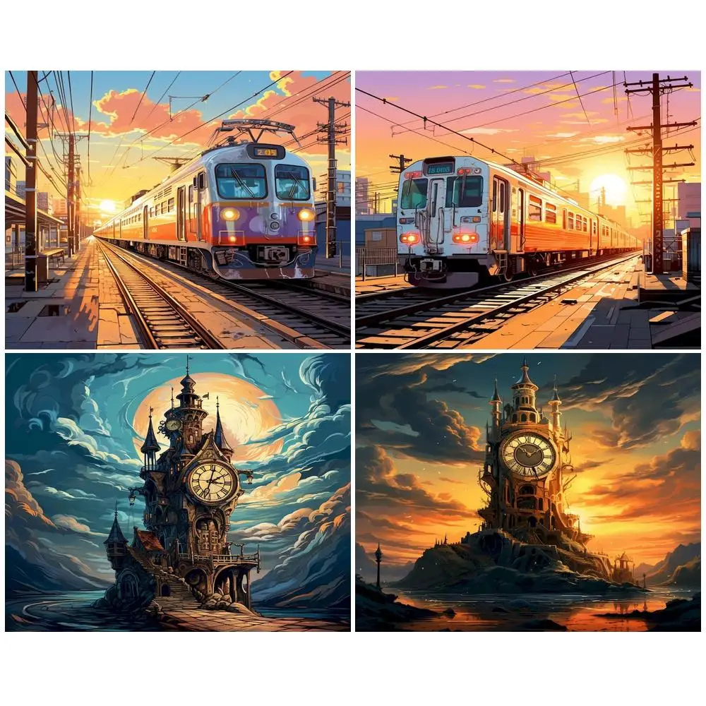 

GATYZTORY Oil Painting By Numbers Frame Canvas Painting Urban Landscape Number Painting Wall Decor Art Supplies Diy Gift Picture