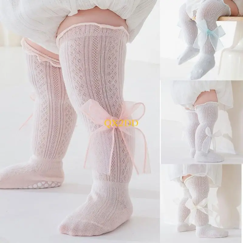 QX2D Childrens Lace Over Knee Socks Breathable Mesh Design Summer Season Essential School Uniform Accessory