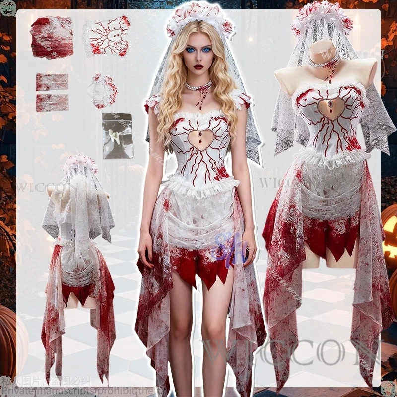 

Темно-готическое кровавое свадебное платье, косплей, аниме, выдолбленное сердце, Лолита, Джирай Ка, девушки, ужасы, невеста, вечеринка на Хэллоуин, активность