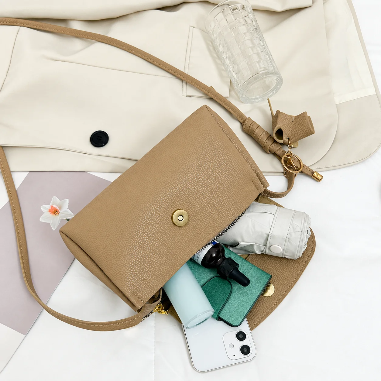 Lychee Grain Bag Urban Crossbody Bag Shoulder Bag Soft For Daily Outfits Daily Use Folding Umbrella Storage