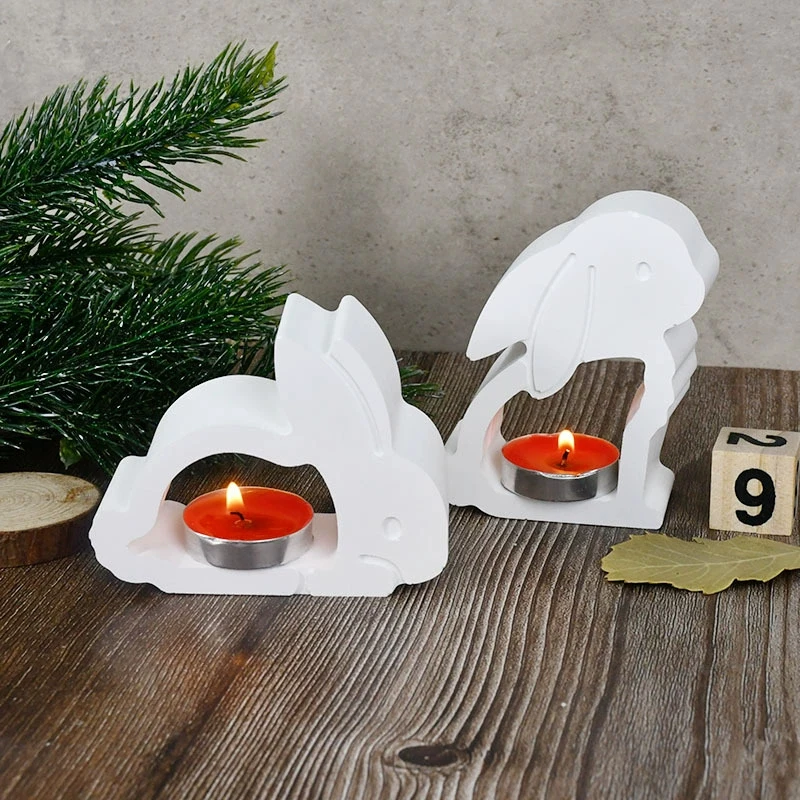 Easter Rabbit Candle Holder Molds, Cute Rabbit Shape Tealight Mold, Hollow Out Easter Bunny Candlestick Silicone Mold - view 4