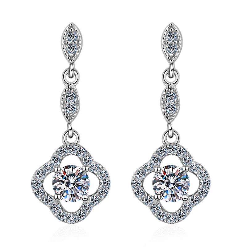 LESF S925 Sterling Silver 0.6 Carat D Color Moissanite Drop Earrings Engagement Jewelry