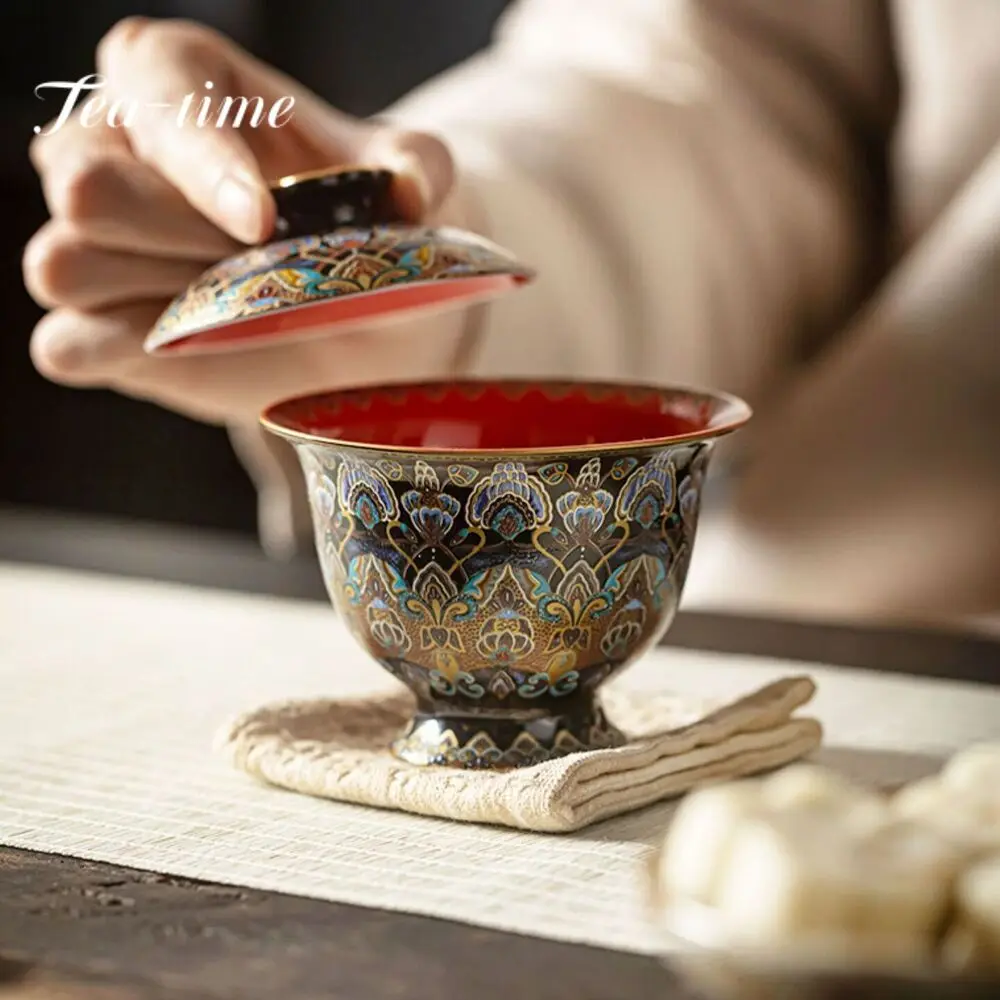 150ml Chinese Enamel Colored Gaiwan Ancient Hand Grasping Bowl Tea Lid Set Tea Tureen Tea Maker Cover Bowl Tea Items Ornaments