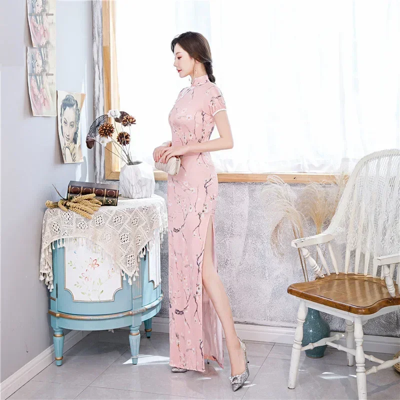 2023 elegant women cheongsam Chinese traditional slim dress wedding costume long dresses sexy qipao multi color 6XL