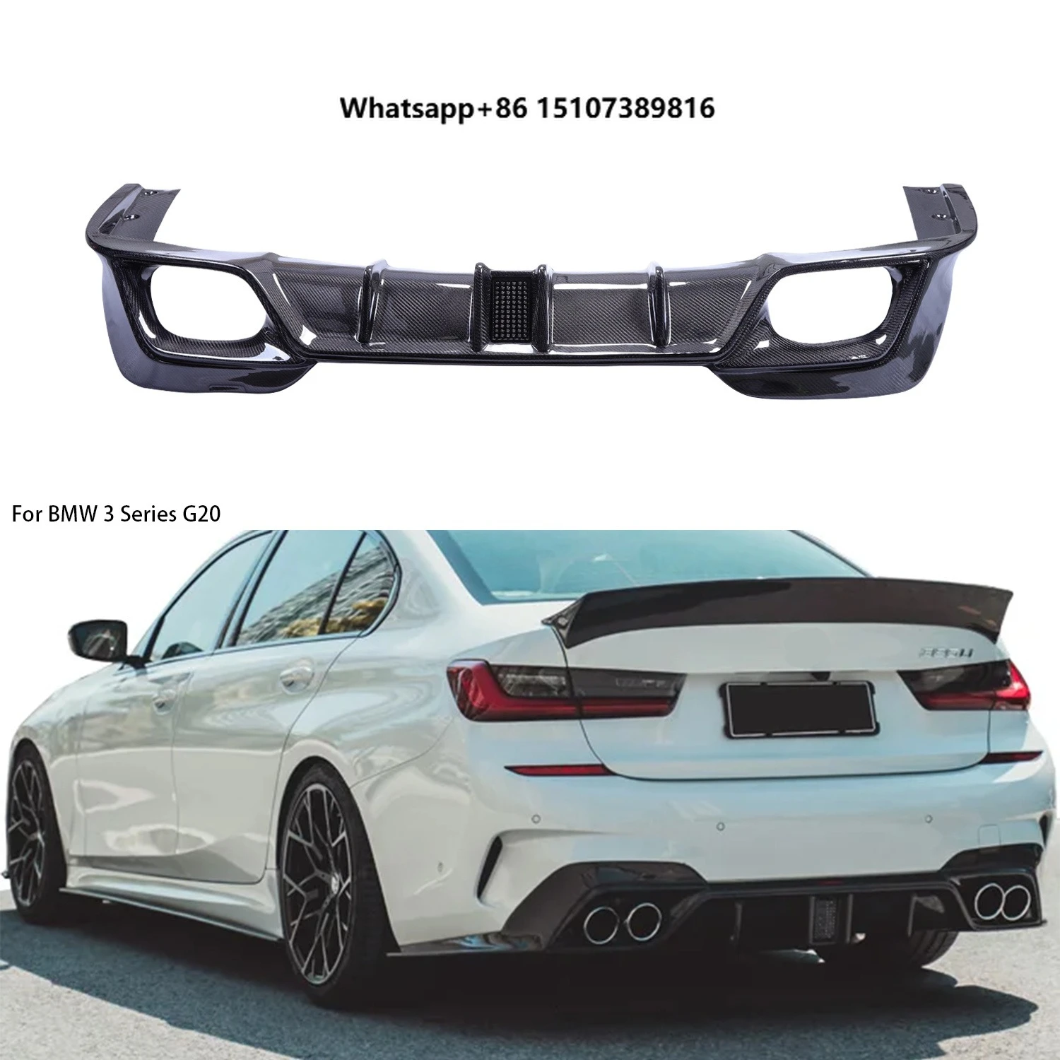 For 3 Series G20 CMST Style Carbon Fiber Rear Lip Rear Diffuser Bumper Lip 2019-2022