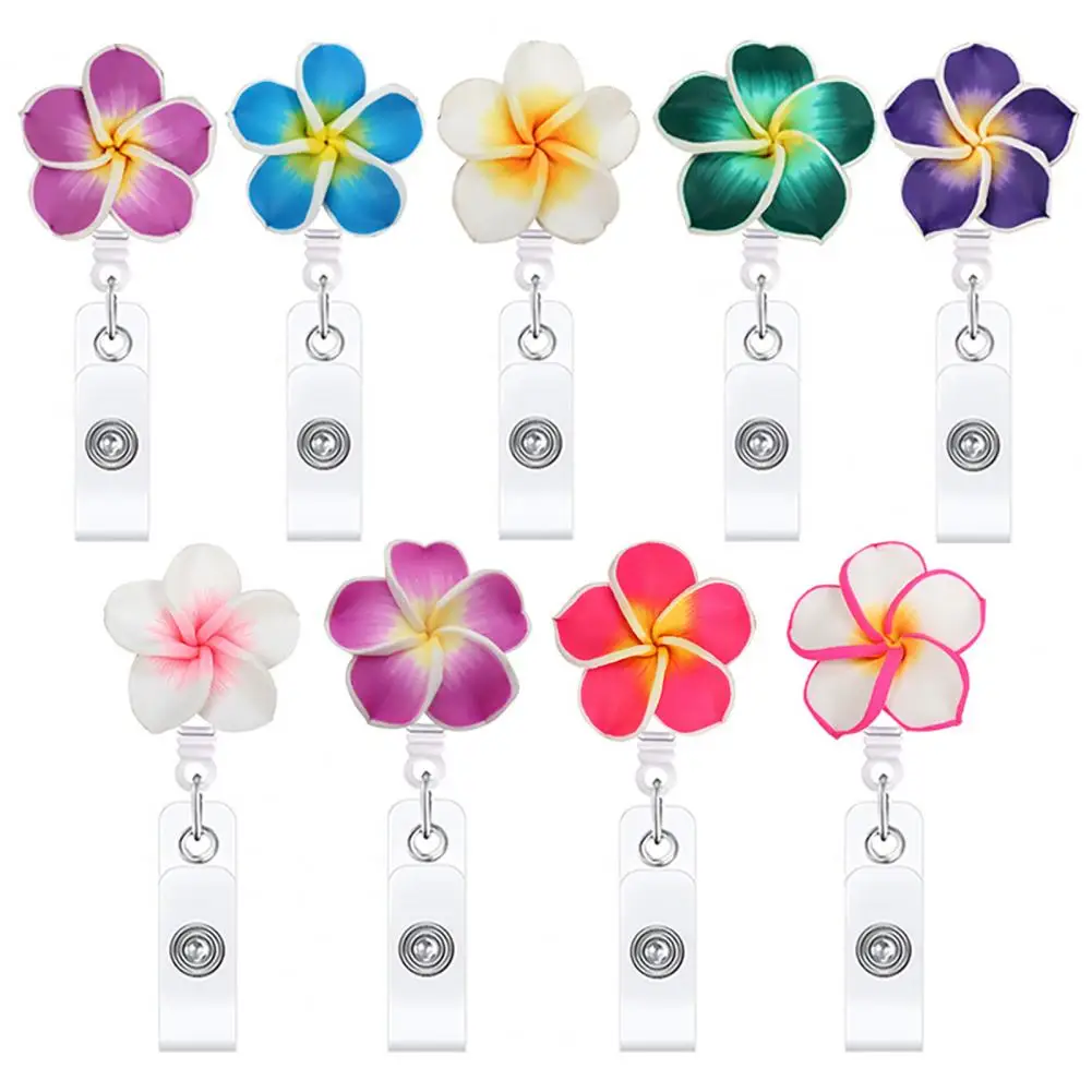 Creative ID Tag Clip Plumeria Shape Badge Holder Rotatable Elegant Retractable Flower Badge Clip  Delicate