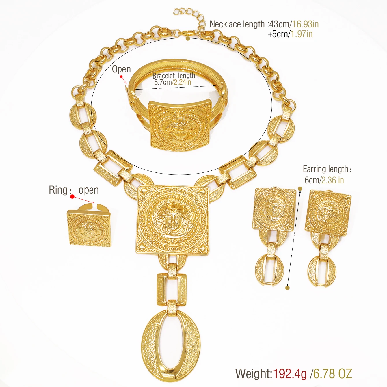 Vintage African Jewelry Set For Women 4Pcs Square Carved Pendant Necklace Earring Bracelet Ring Dubai Bridal Wedding Jewellery