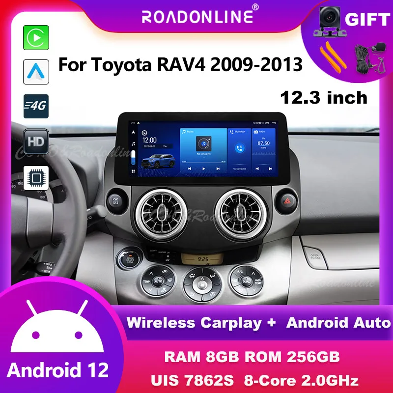 Android audio For Toyota RAV4 2009-2013 12.3'' Android 12 Octa Core 1920*720 8+256G intelligent car system automotive multimedia