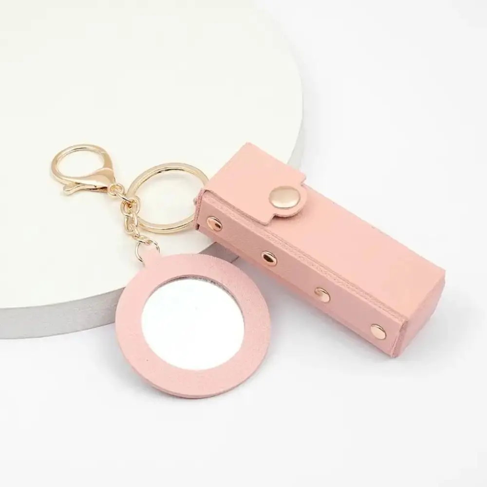 Fashion with Small Mirror Lipstick Bag Solid Color Leather Pendant Mini Lipstick Pouch