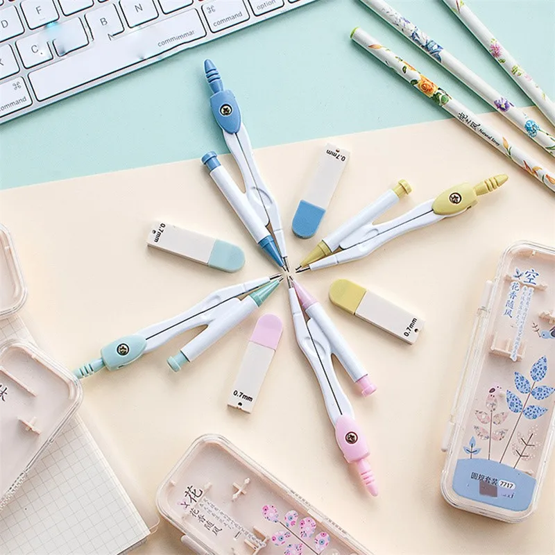 Mignon Kawaii géométrique en laiton boussole ensemble de mathématiques outils de rédaction fournitures scolaires papeterie