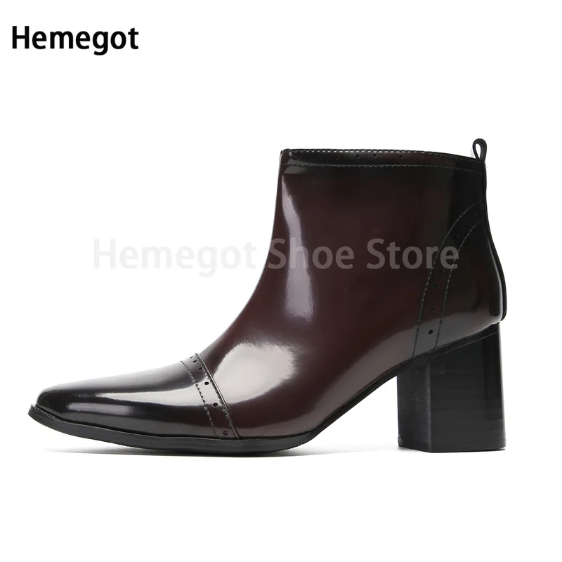 Wine Red Green Pointed Toe High-Heeled Boots Side Zipper Men's Fashion New Boots Youth Hairstylist Leather Boots for Male