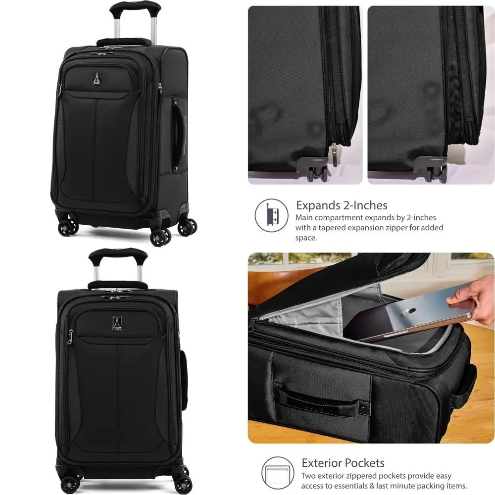 

Lightweight Expandable 21 4-Wheel Spinner Carry-On Suitcase, Black, Ideal for Travel
