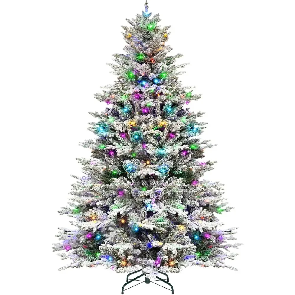 

7.5 ft Prelit Snow Flocked Christmas Tree, 2806 PE& PVC Branch Tips, Artificial Christmas Tree with 500 Color LED Lights,