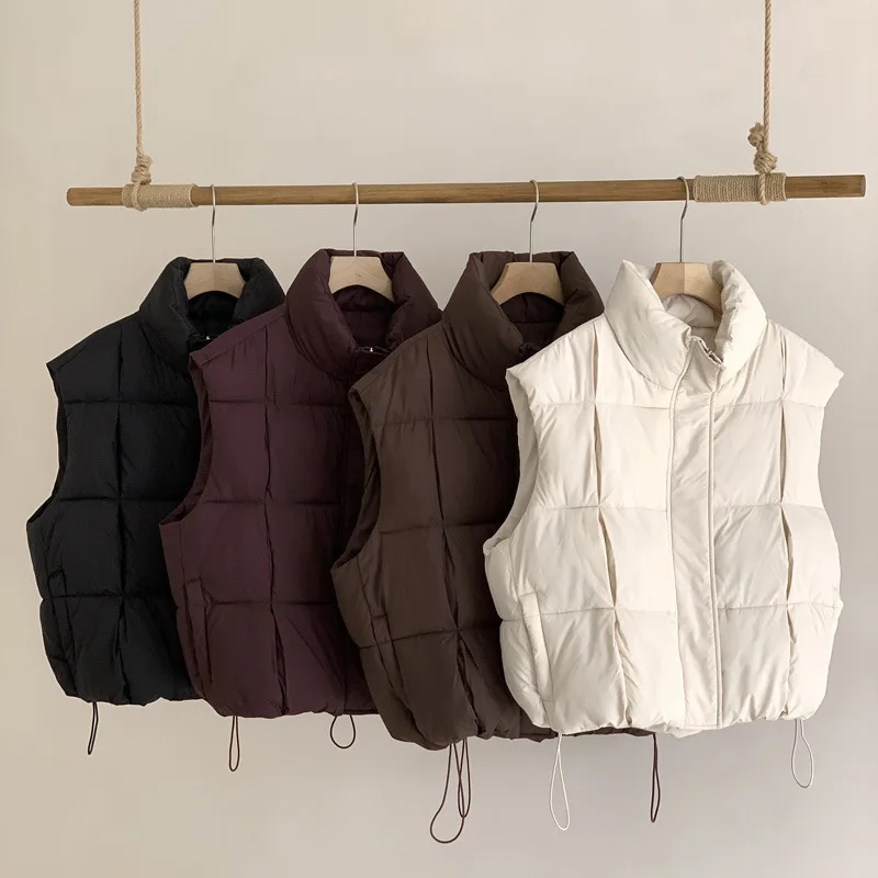 PinkyIsBlack 2025 New Sleeveless Winter Vest Jacket Female Down Cotton Vest Coat Puffer Waistcoat Stand Collar Short Outwear