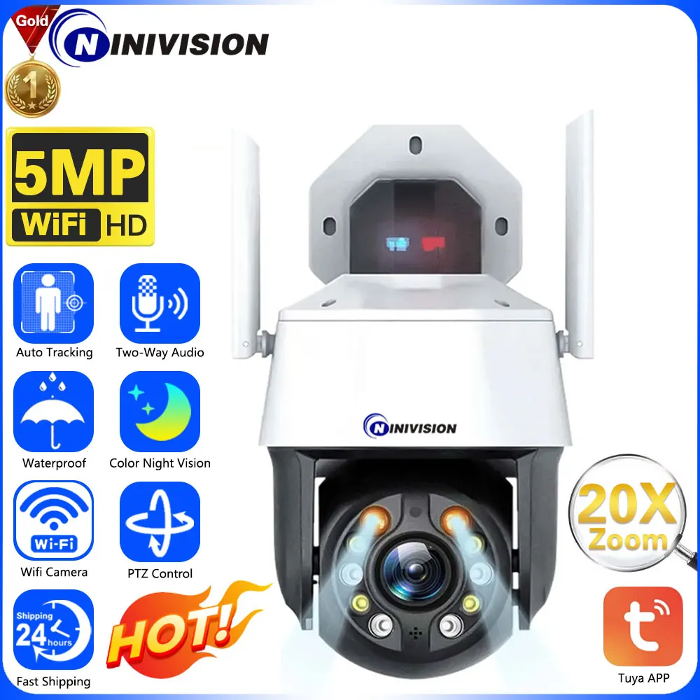 

5MP Tuya 20X Optical PTZ Zoom 150-200M Night Vision Security Camera Outdoor WiFi Video Surveillance Cameras Auto Tracking 4K