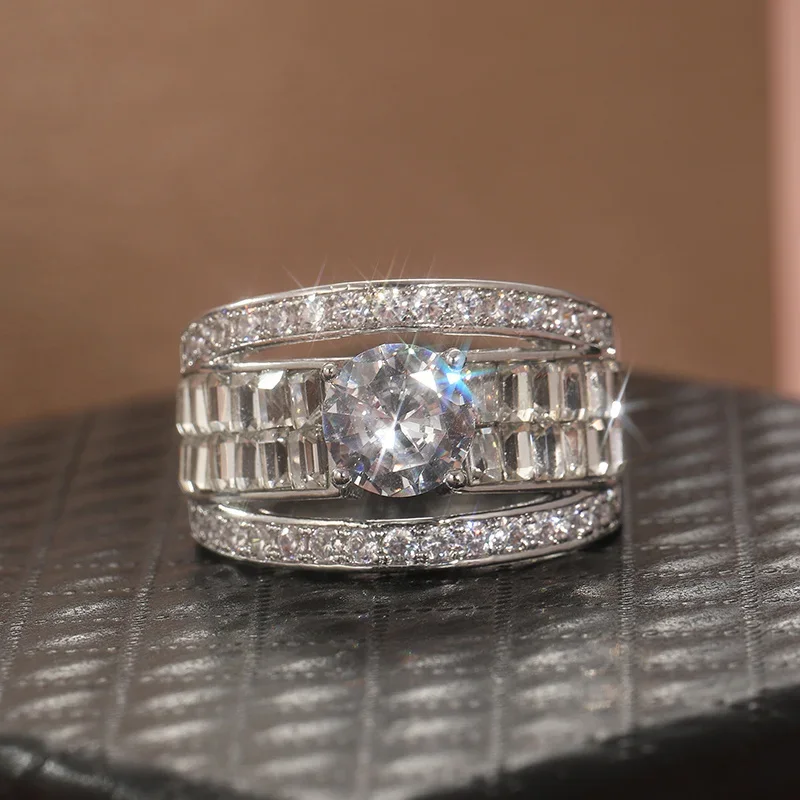 Chic Promise Ring Wide Band Paved Full Shining Zirconia Elegance Engagement Wedding Ring Luxury Jewelry Gifts