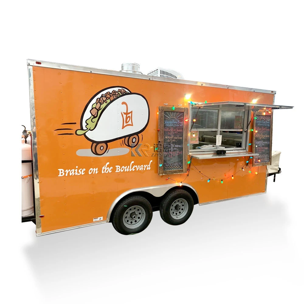    Reboque de comida de cozinha móvel personalizado totalmente equipado pizza churrasco café bolha chá cachorro-quente carrinho de comida de rua quiosque catering
