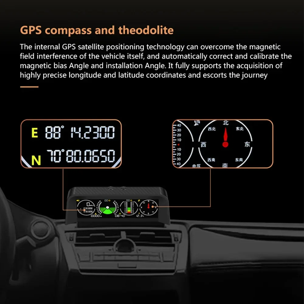 X90 GPS Speedometer Multifunction Digital HUD Head Up Display Altitude Meter Compass MPH KM/H Slope Inclinometer Smart Compass